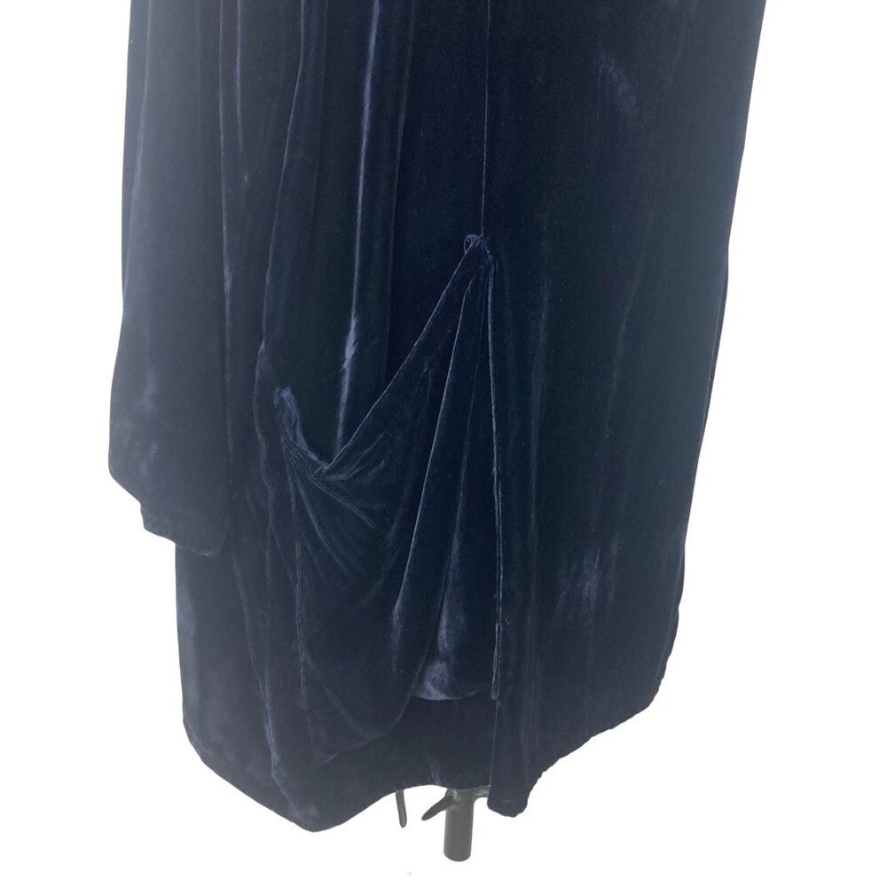 Lacausa Blue Velvet Long Sleeve Dress Medium Oversized Lagenlook Silk Blend - Picture 3 of 11